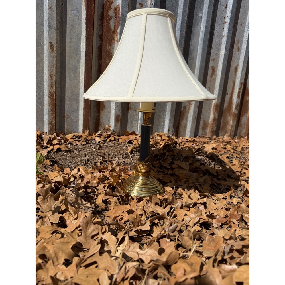Vintage Alsy Table Lamp Brass Navy Blue Faux Leather 3 Light Hollywood Regency